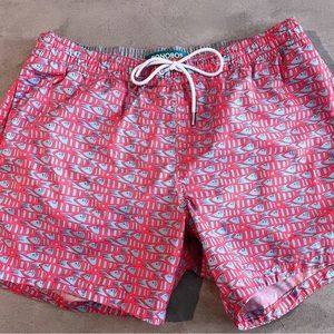 Bonobos Swim Trunks - Pale Blue and Salmon Fish Pattern